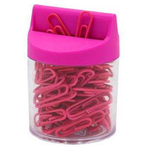 Spinacze Tres w pojemniku magnetycznym Różowe 28mm, 100szt